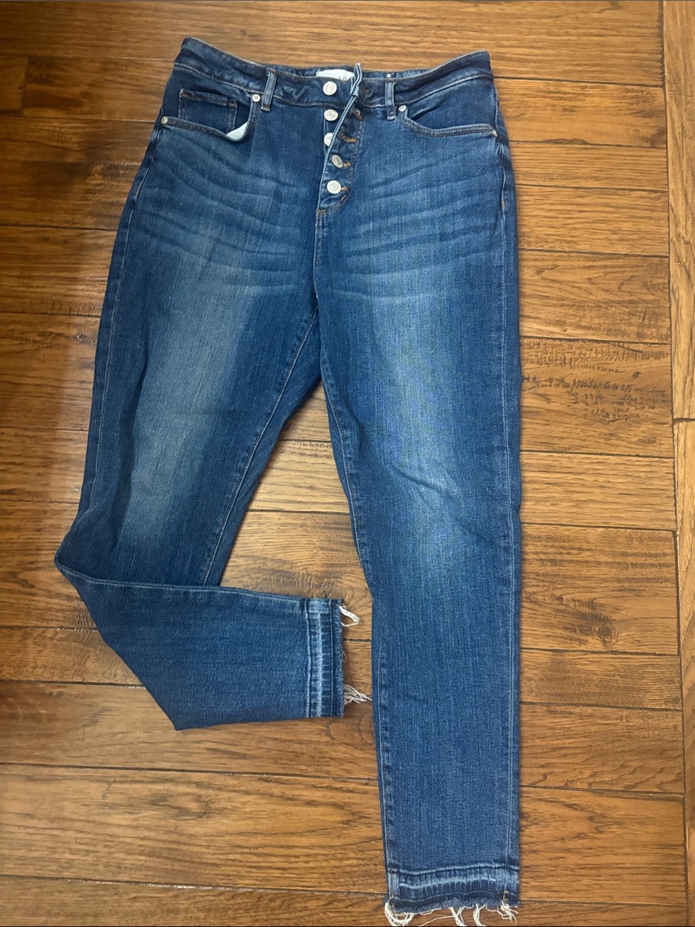 LOFT Dark Blue High-Rise Skinny Jeans with Button Fly